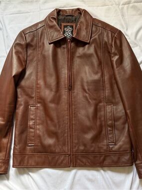 Men's Brown Leather Zip-Front Performance Jacket